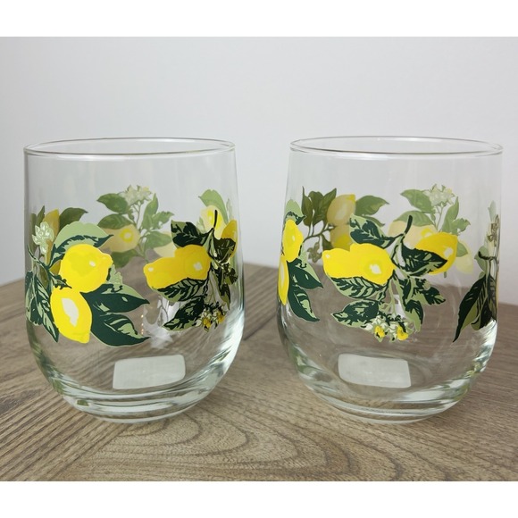 Set Of 2 Greenbrier Int'l Inc Lemon Glasses Beverage Drinking Juice 16oz Mexico - Picture 2 of 6